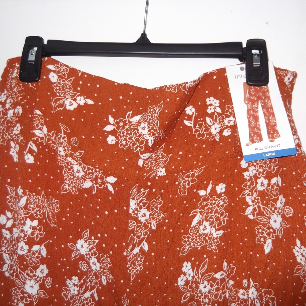 Orange Floral Pull-On Pants- Wide leg pants